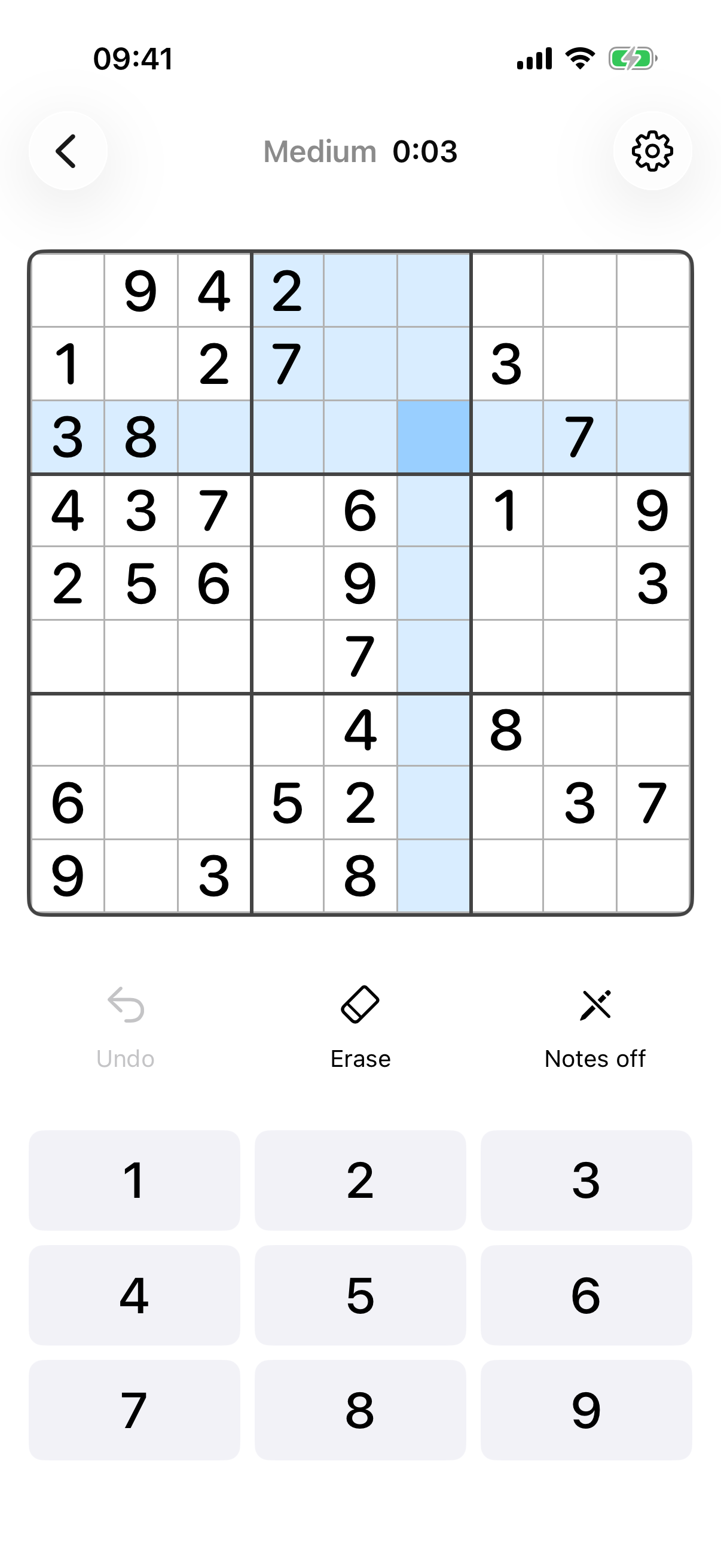 Screenshot of the app Sudoku by Edvin Lindén