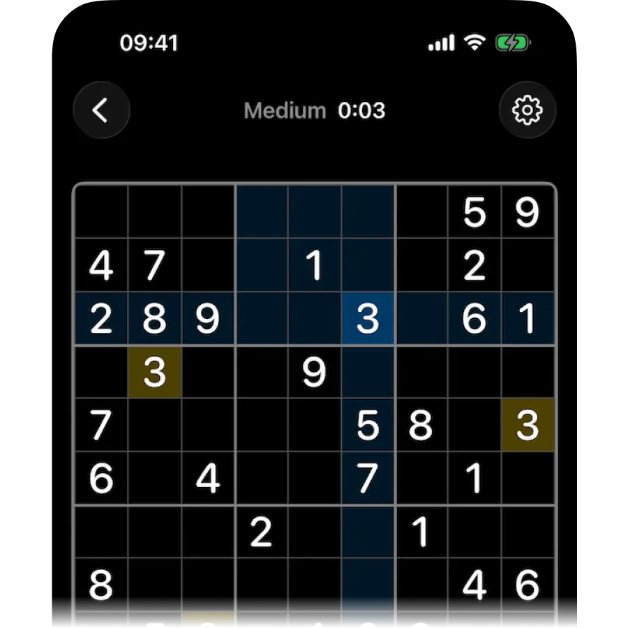 A sudoku puzzle in dark mode, white numbers on a black board