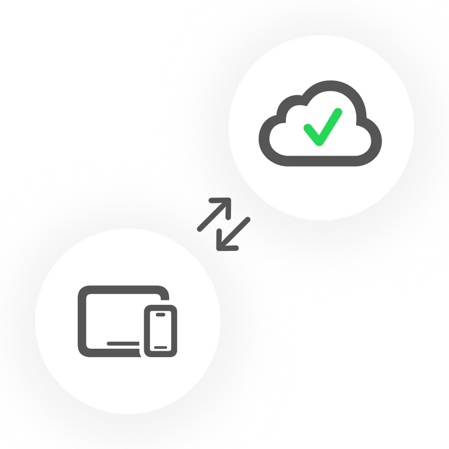 An iPad and an iPhone with arrows running to and from a cloud